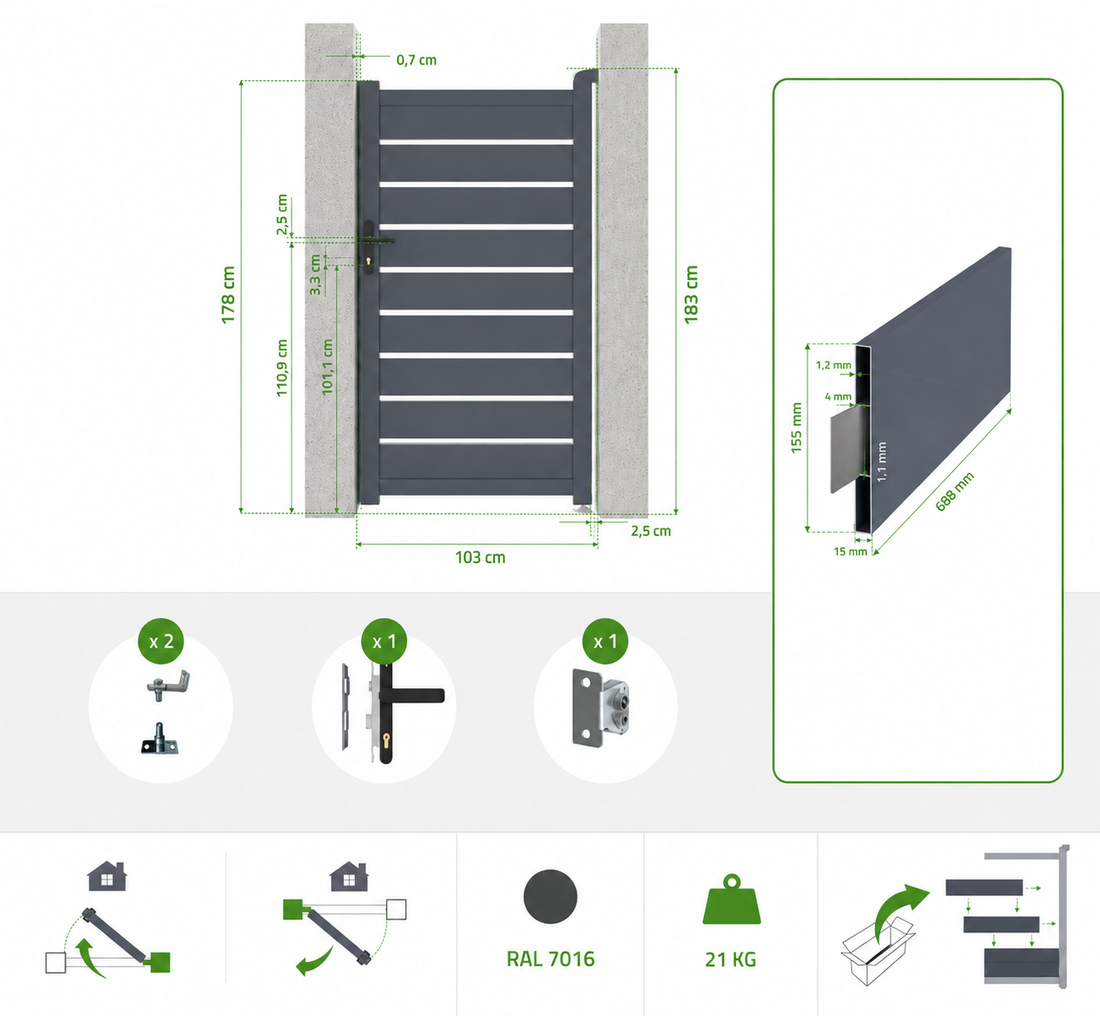 Puerta Peatonal de Aluminio ELITE Antracita