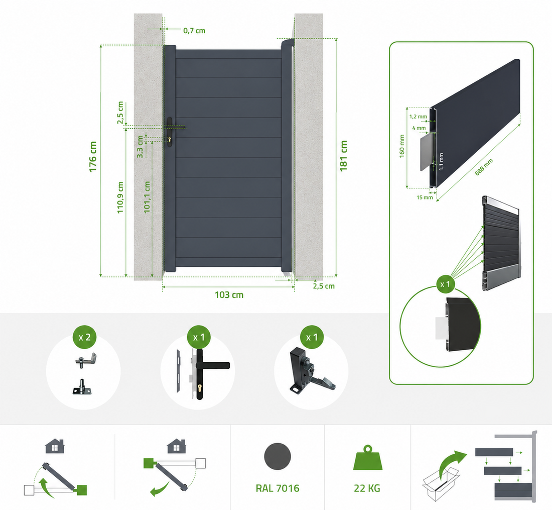 Puerta Peatonal de Aluminio EDGE Antracita
