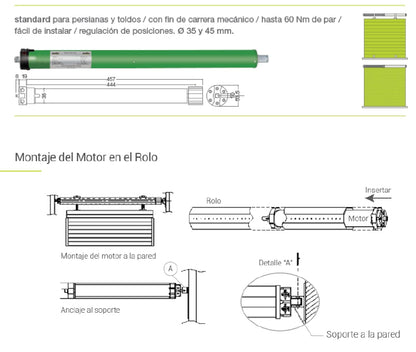 MOTIC - Mot 50 - Motor para persianas y toldos, tubo octogonal de 60 mm para persianas